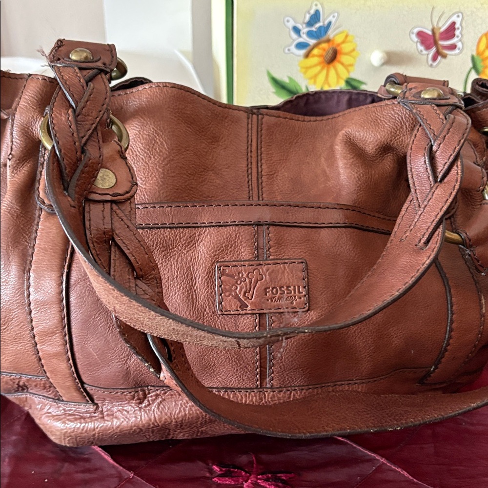 #114 Fossil Leather Hobo Bag